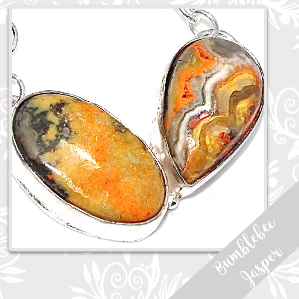 Bumblebee Jasper Large Silver Artisan Necklace, 15โ Gold / Yellow, Orange, Black - Picture 2 of 2